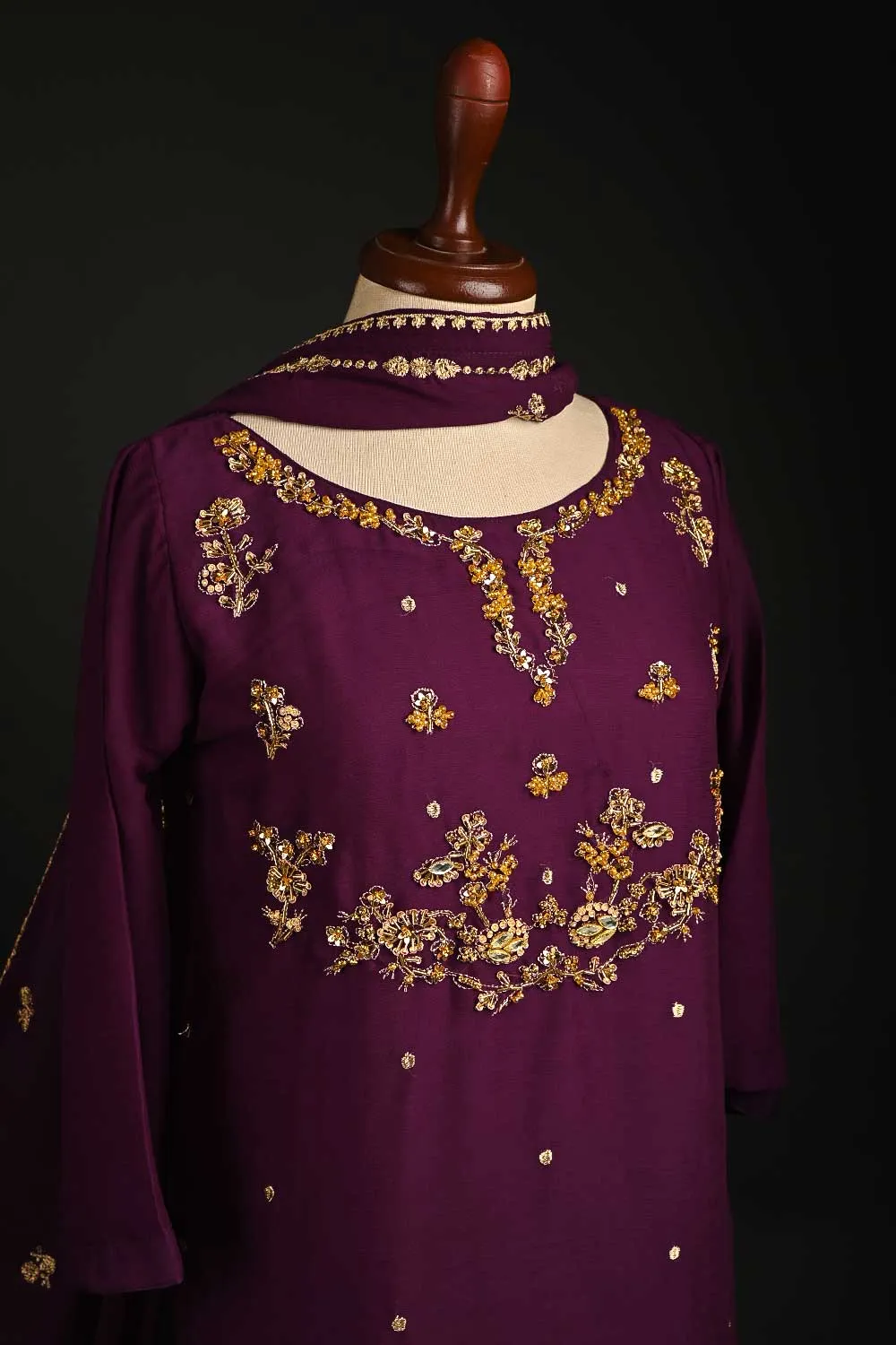 RTW-148-Magenta -  3Pc Stitched Embroidered Adda Work Chiffon Shirt
