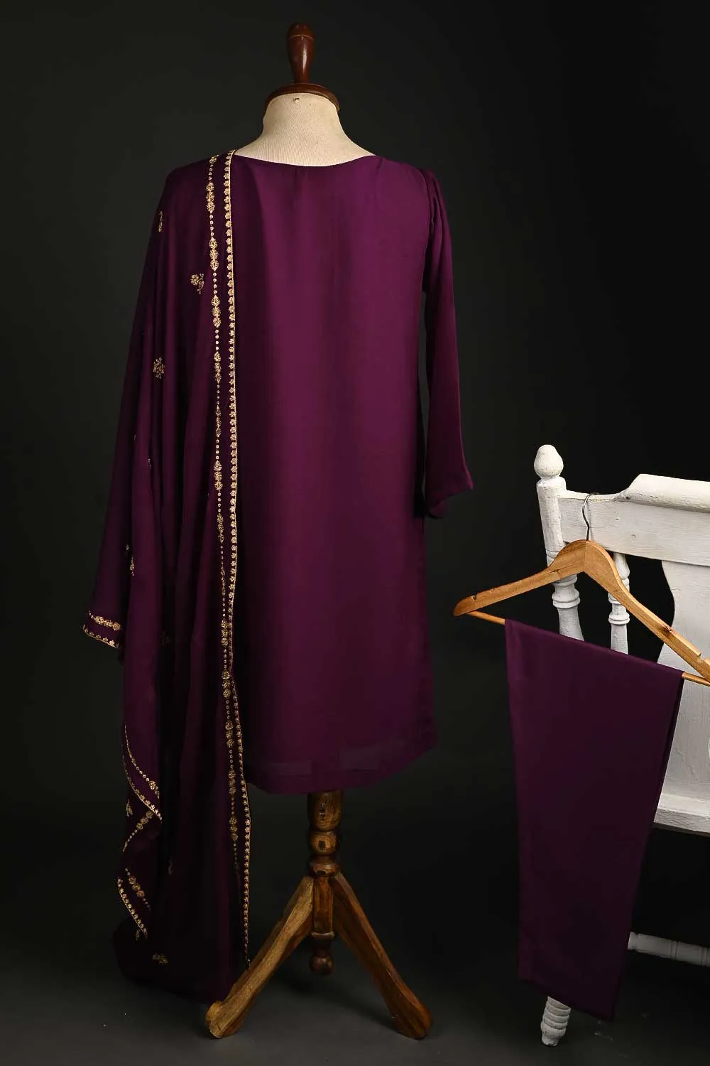 RTW-148-Magenta -  3Pc Stitched Embroidered Adda Work Chiffon Shirt