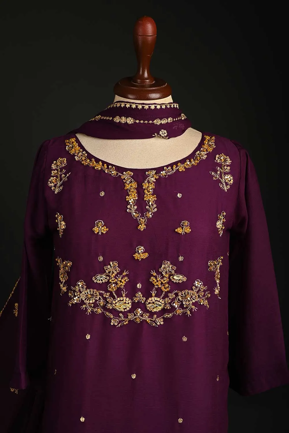 RTW-148-Magenta -  3Pc Stitched Embroidered Adda Work Chiffon Shirt