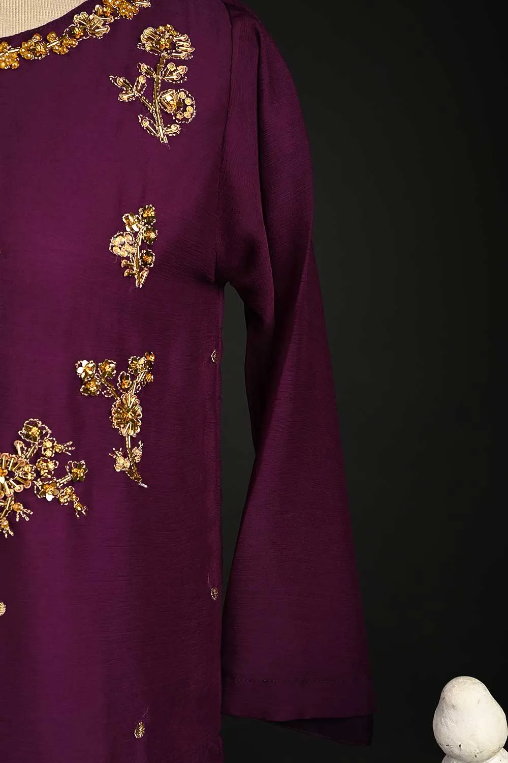 RTW-148-Magenta -  3Pc Stitched Embroidered Adda Work Chiffon Shirt