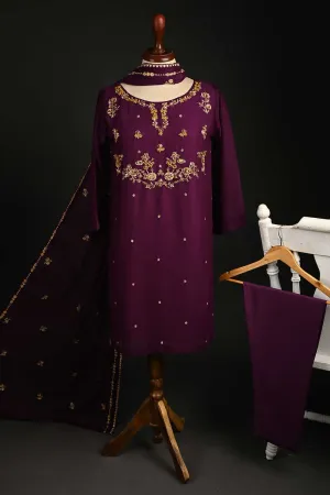 RTW-148-Magenta -  3Pc Stitched Embroidered Adda Work Chiffon Shirt