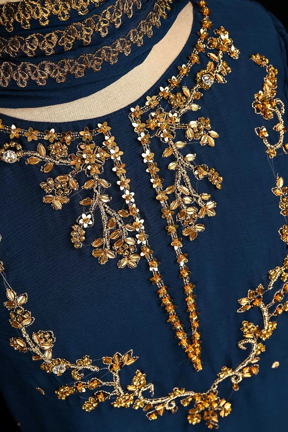 RTW-149-NavyBlue -  3Pc Stitched Embroidered Adda Work Chiffon Shirt