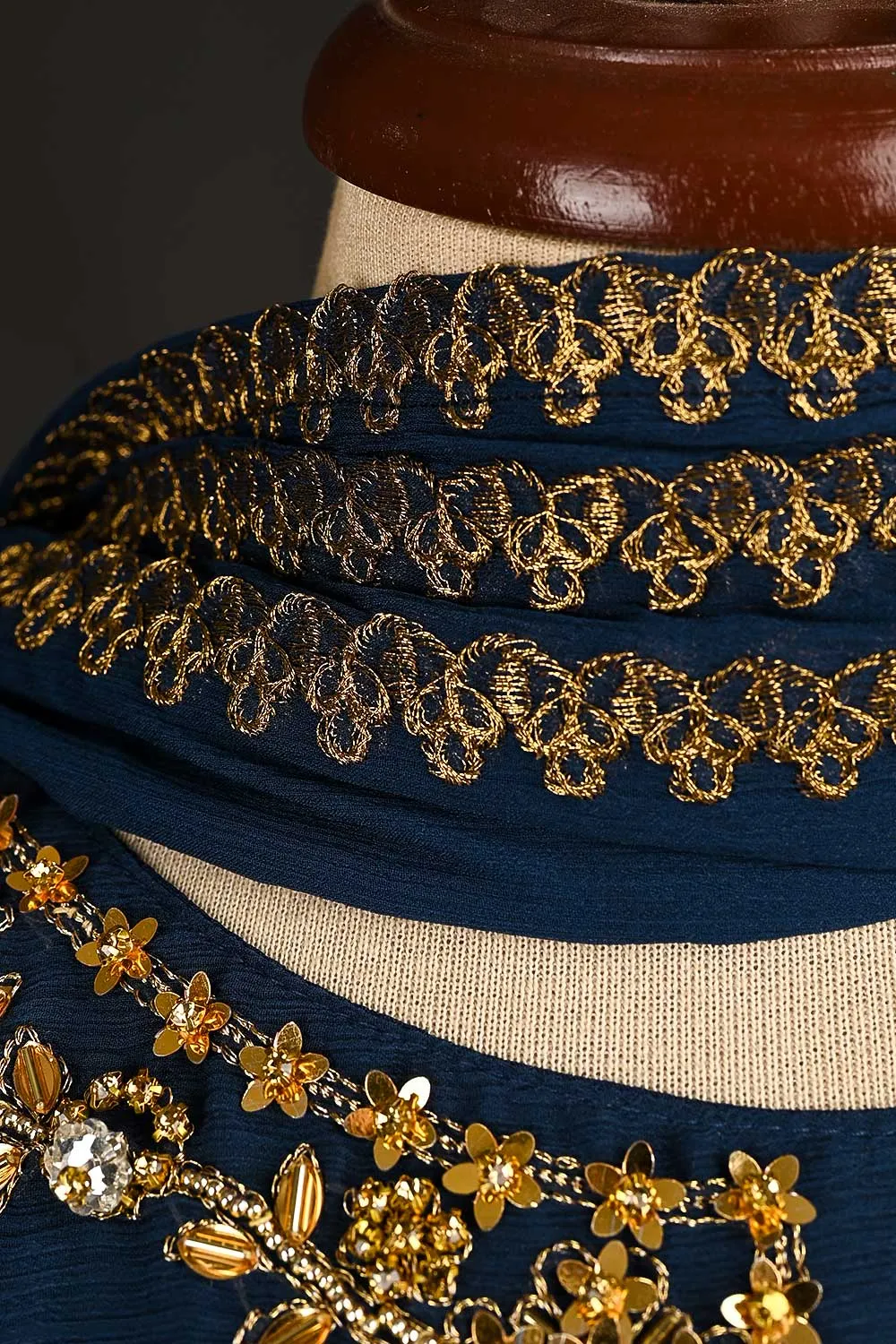 RTW-149-NavyBlue -  3Pc Stitched Embroidered Adda Work Chiffon Shirt