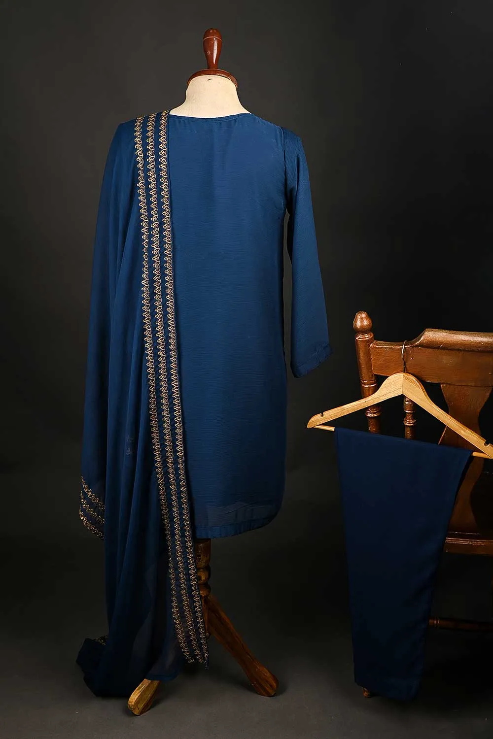 RTW-149-NavyBlue -  3Pc Stitched Embroidered Adda Work Chiffon Shirt