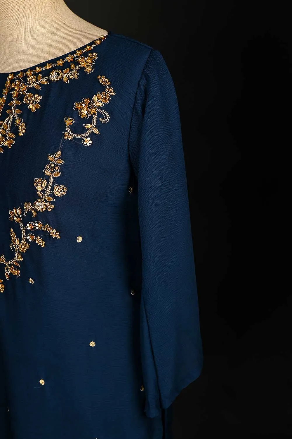 RTW-149-NavyBlue -  3Pc Stitched Embroidered Adda Work Chiffon Shirt