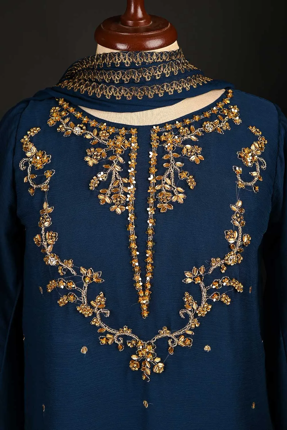 RTW-149-NavyBlue -  3Pc Stitched Embroidered Adda Work Chiffon Shirt