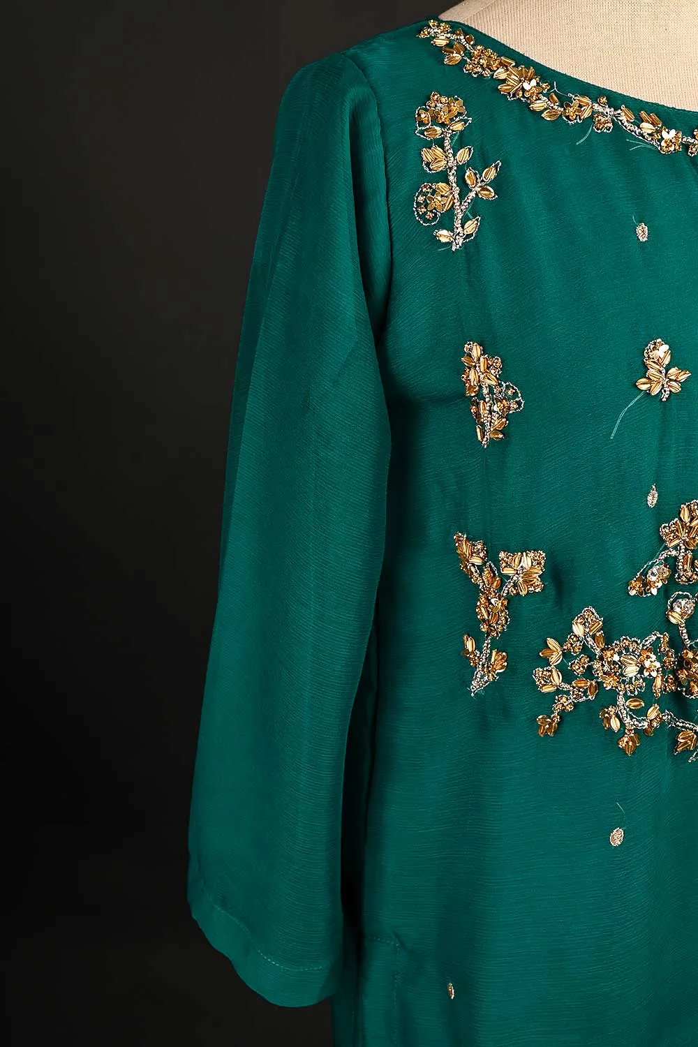 RTW-150-SeaGreen -  3Pc Stitched Embroidered Adda Work Chiffon Shirt
