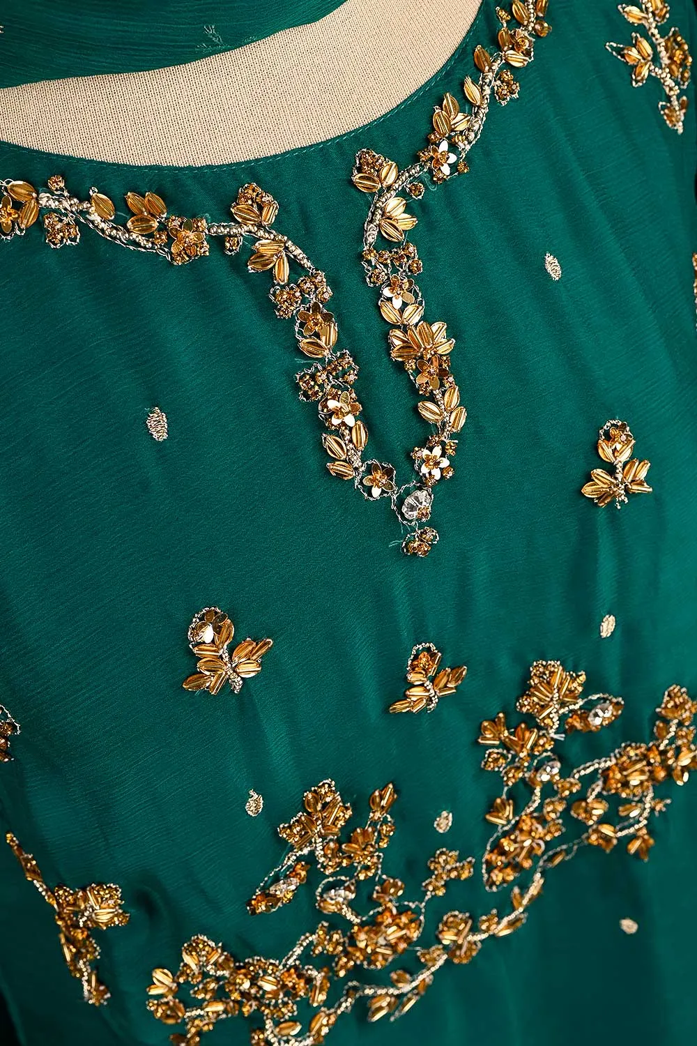 RTW-150-SeaGreen -  3Pc Stitched Embroidered Adda Work Chiffon Shirt