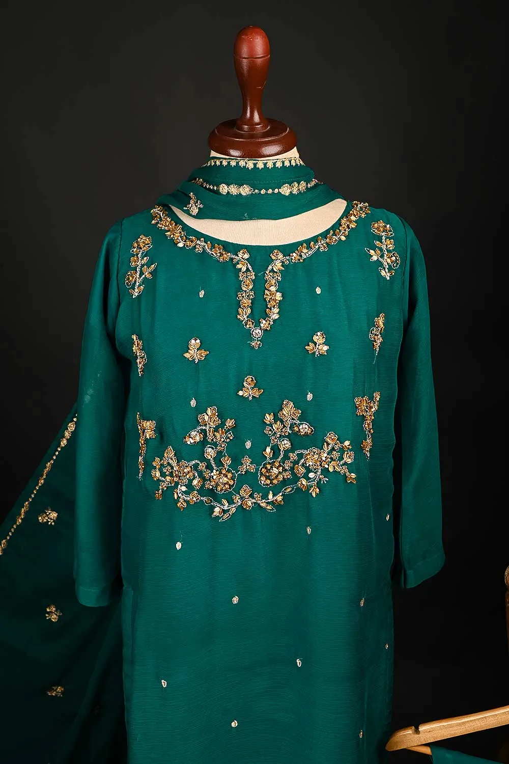 RTW-150-SeaGreen -  3Pc Stitched Embroidered Adda Work Chiffon Shirt