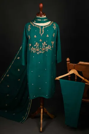 RTW-150-SeaGreen -  3Pc Stitched Embroidered Adda Work Chiffon Shirt