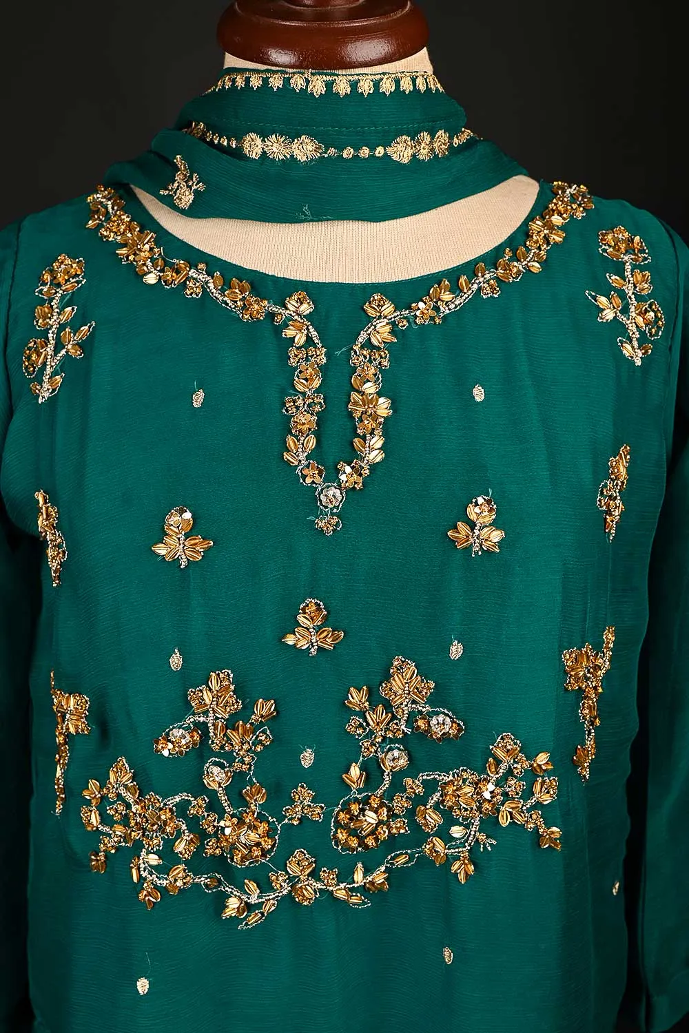 RTW-150-SeaGreen -  3Pc Stitched Embroidered Adda Work Chiffon Shirt