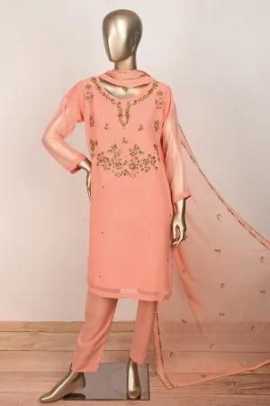 RTW-166-Peach -  3Pc Stitched Embroidered Adda Work Chiffon Shirt