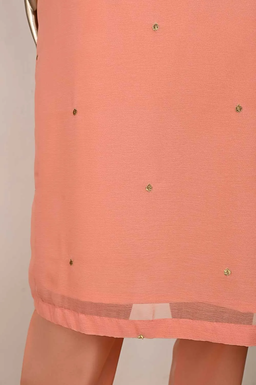 RTW-166-Peach -  3Pc Stitched Embroidered Adda Work Chiffon Shirt