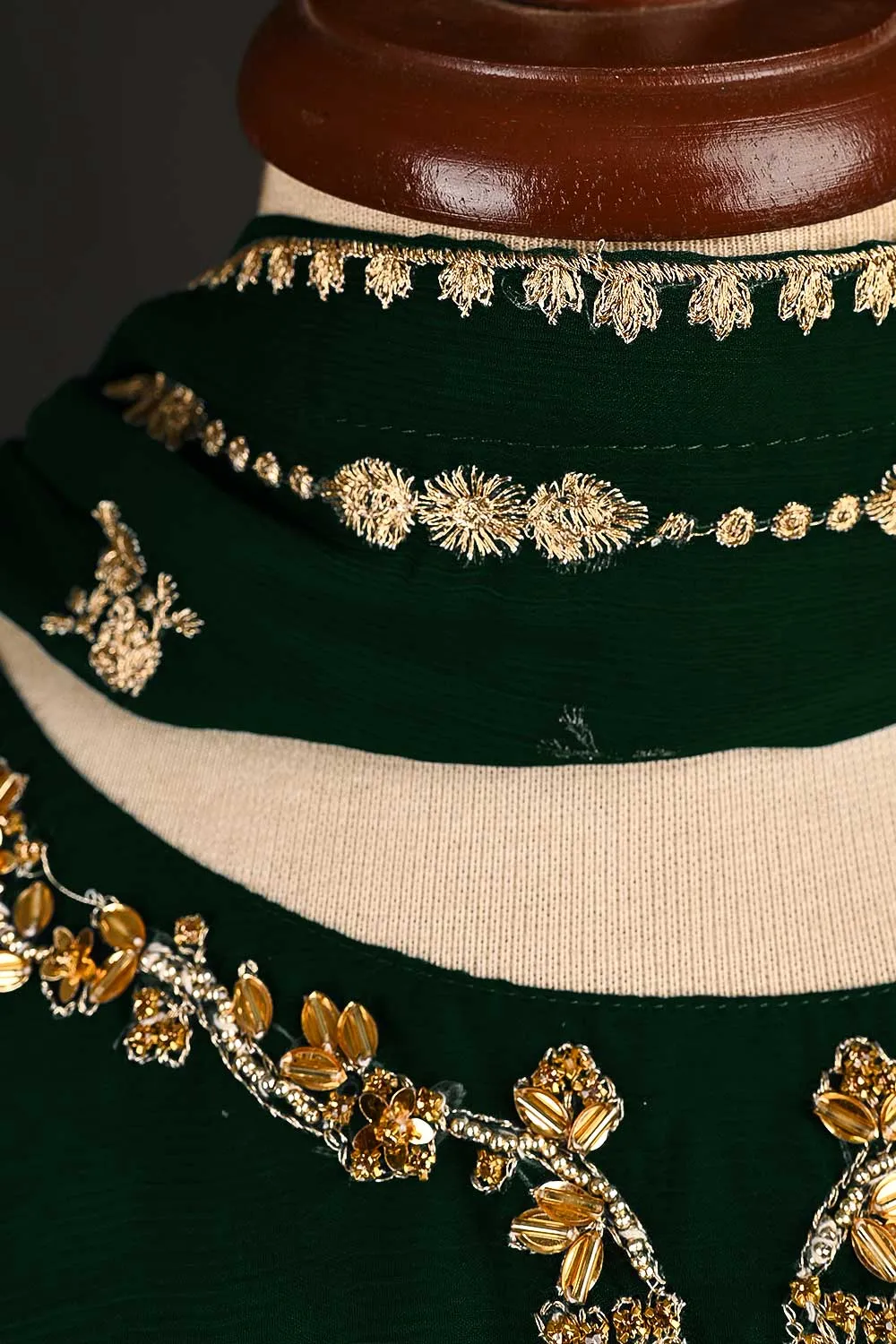 RTW-175-Bottle Green - 3Pc Ready to Wear Embroidered Adda Work Chiffon Dress