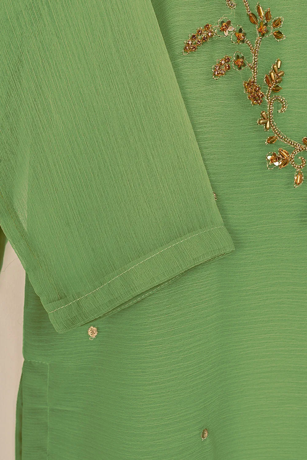 RTW-176-Pista - 3Pc Ready to Wear Embroidered Adda Work Chiffon Dress