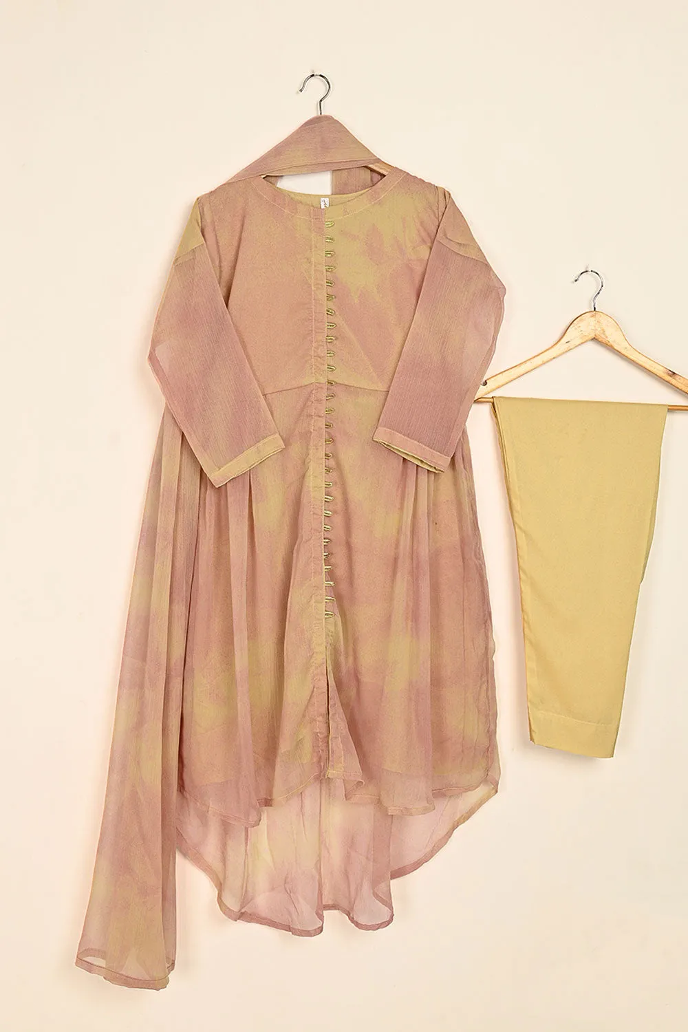 RTW-179-Peach -  3Pc Stitched Chiffon Frock