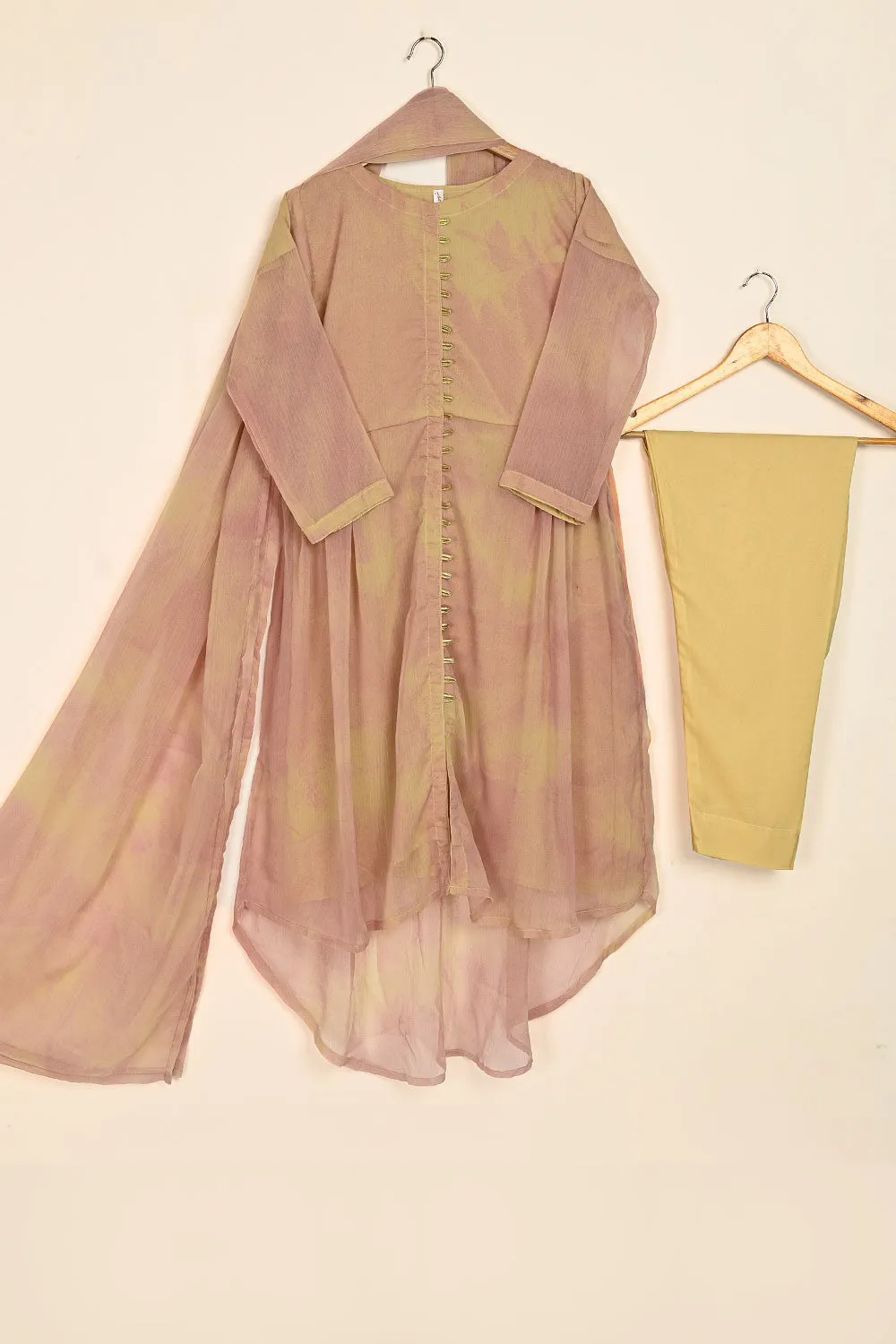 RTW-179-Peach -  3Pc Stitched Chiffon Frock