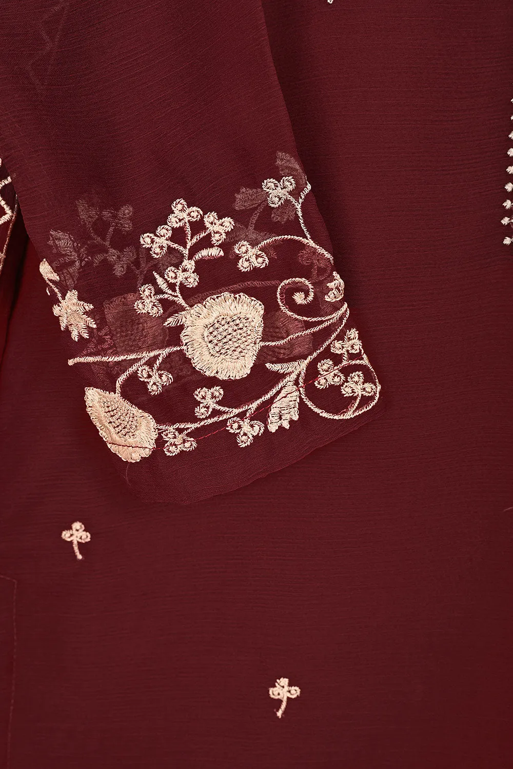 RTW-187-Maroon -  3Pc Ready to Wear Embroidered Chiffon Dress