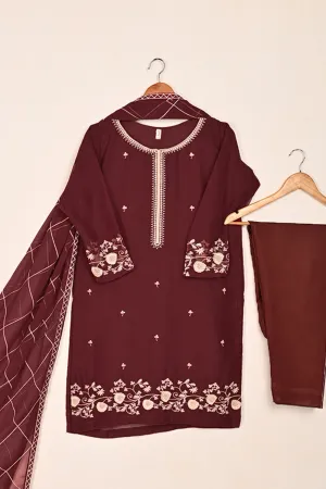RTW-187-Maroon -  3Pc Ready to Wear Embroidered Chiffon Dress