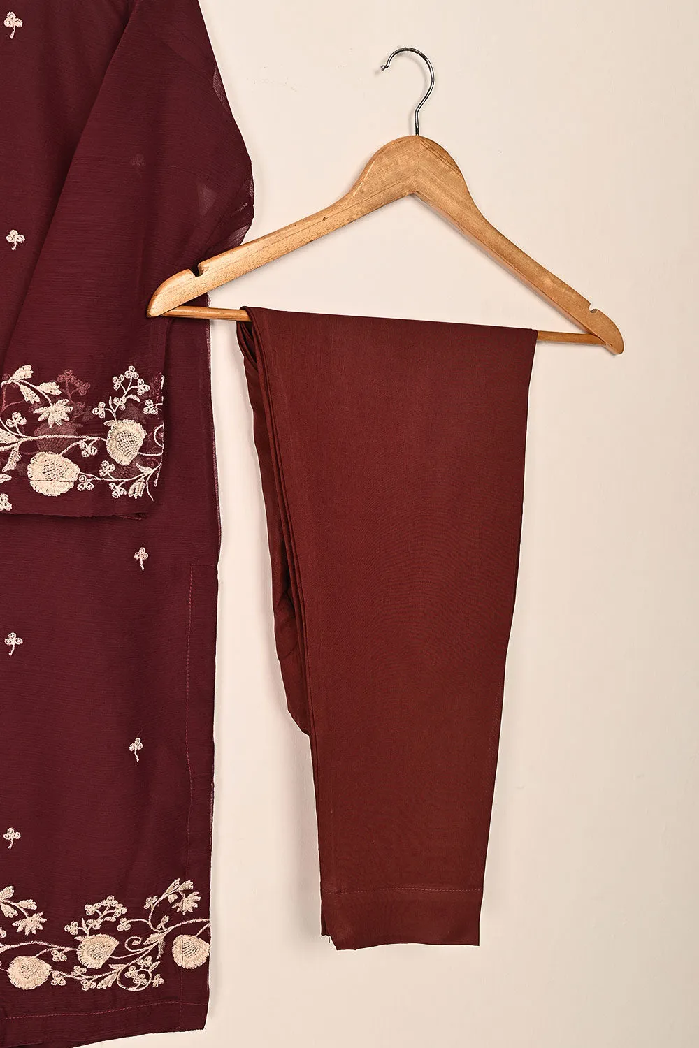 RTW-187-Maroon -  3Pc Ready to Wear Embroidered Chiffon Dress