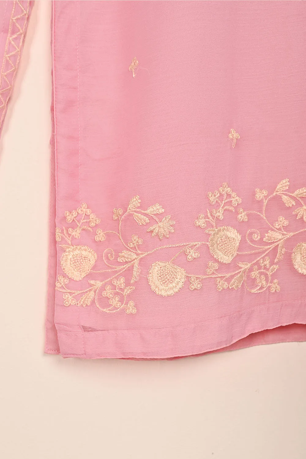 RTW-188-Pink -  3Pc Ready to Wear Embroidered Chiffon Dress