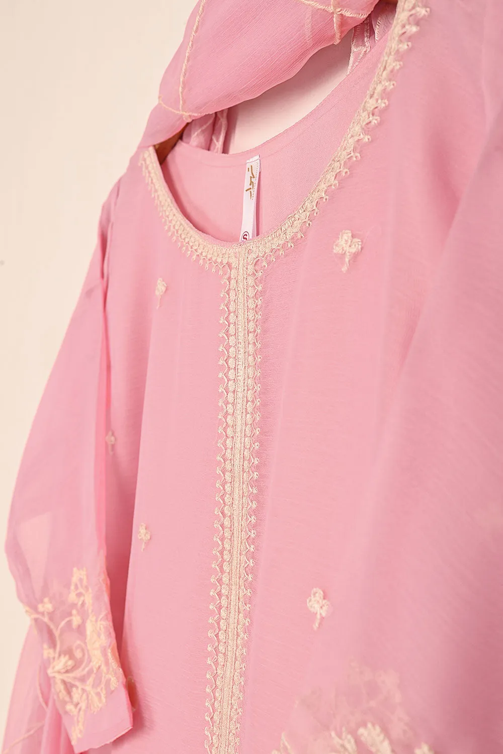 RTW-188-Pink -  3Pc Ready to Wear Embroidered Chiffon Dress