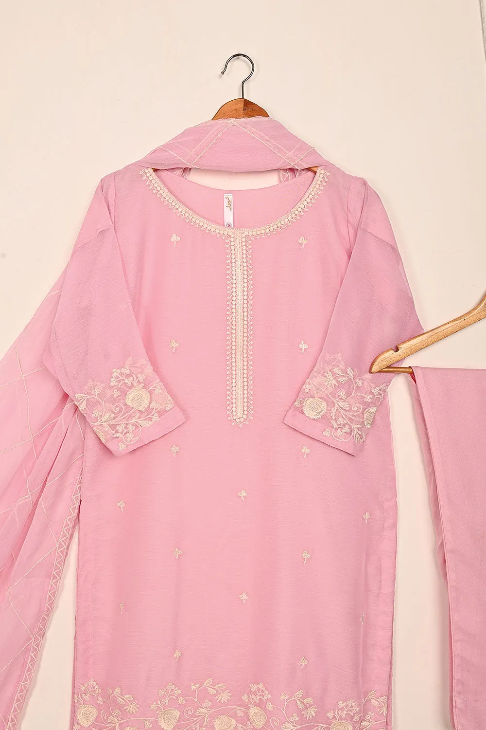 RTW-188-Pink -  3Pc Ready to Wear Embroidered Chiffon Dress