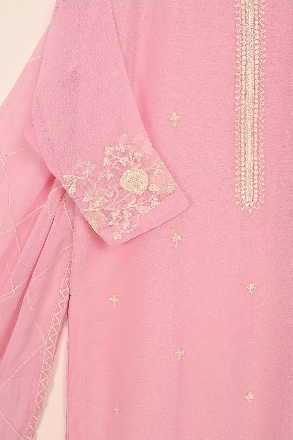 RTW-188-Pink -  3Pc Ready to Wear Embroidered Chiffon Dress