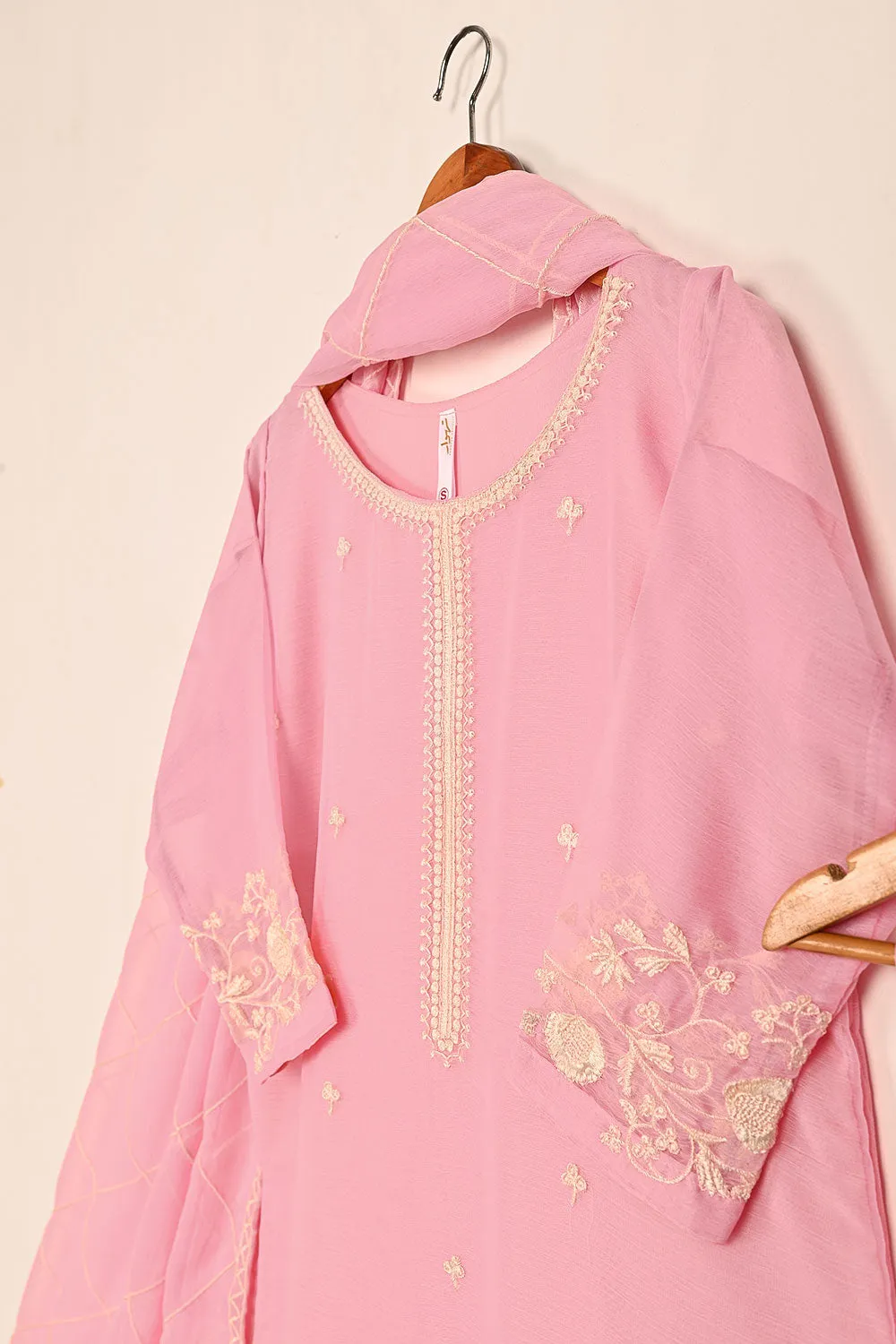 RTW-188-Pink -  3Pc Ready to Wear Embroidered Chiffon Dress