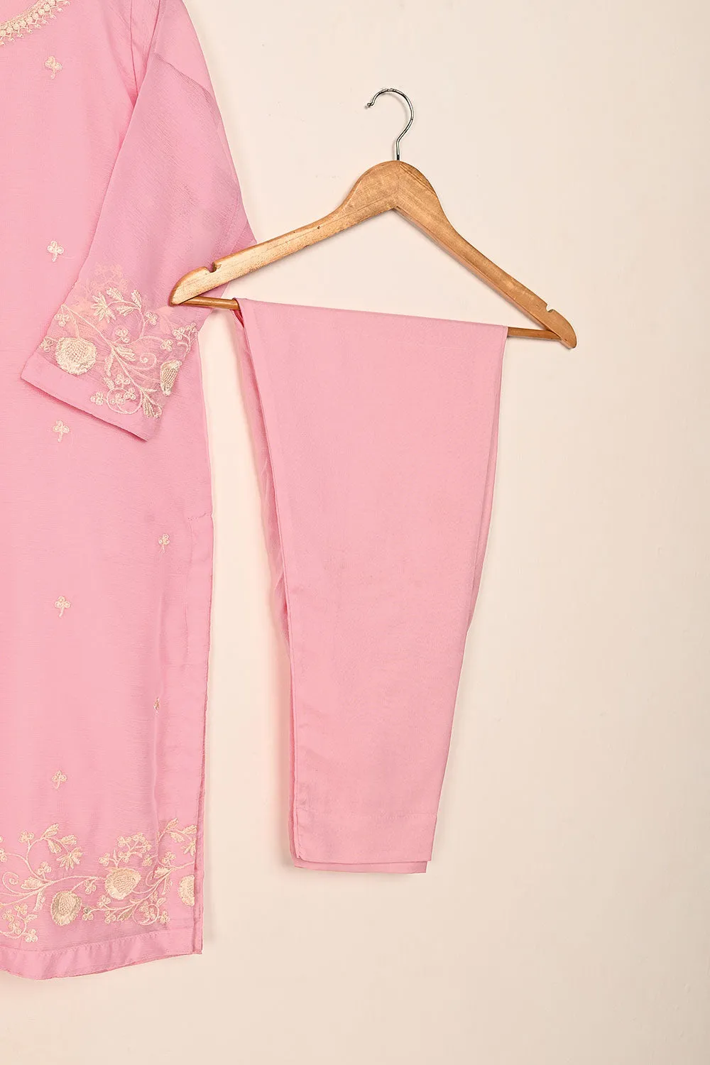 RTW-188-Pink -  3Pc Ready to Wear Embroidered Chiffon Dress