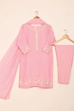 RTW-188-Pink -  3Pc Ready to Wear Embroidered Chiffon Dress
