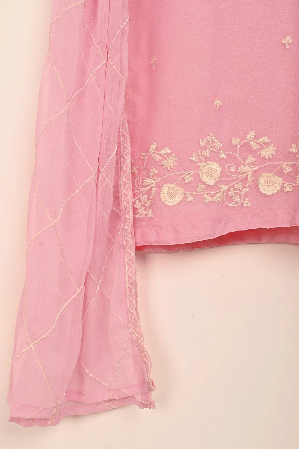 RTW-188-Pink -  3Pc Ready to Wear Embroidered Chiffon Dress