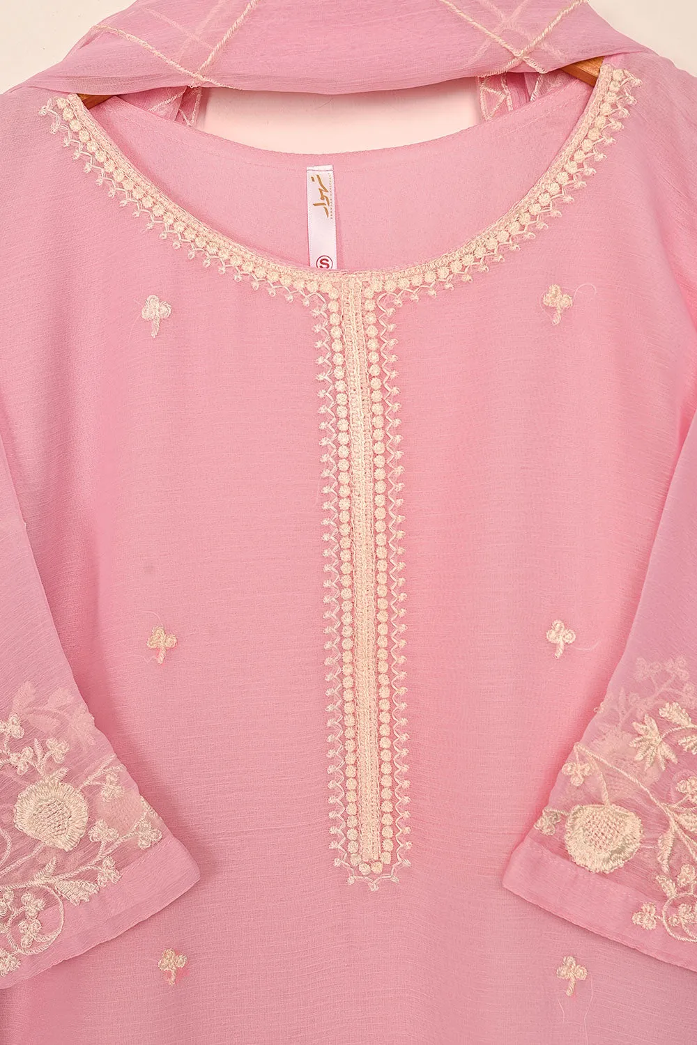 RTW-188-Pink -  3Pc Ready to Wear Embroidered Chiffon Dress