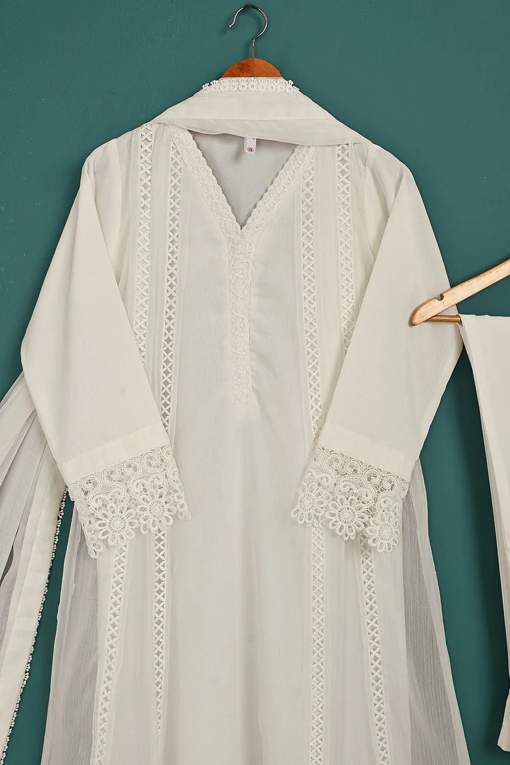 RTW-190-OFFWHITE -  3Pc Ready To Wear Chiffon Frock
