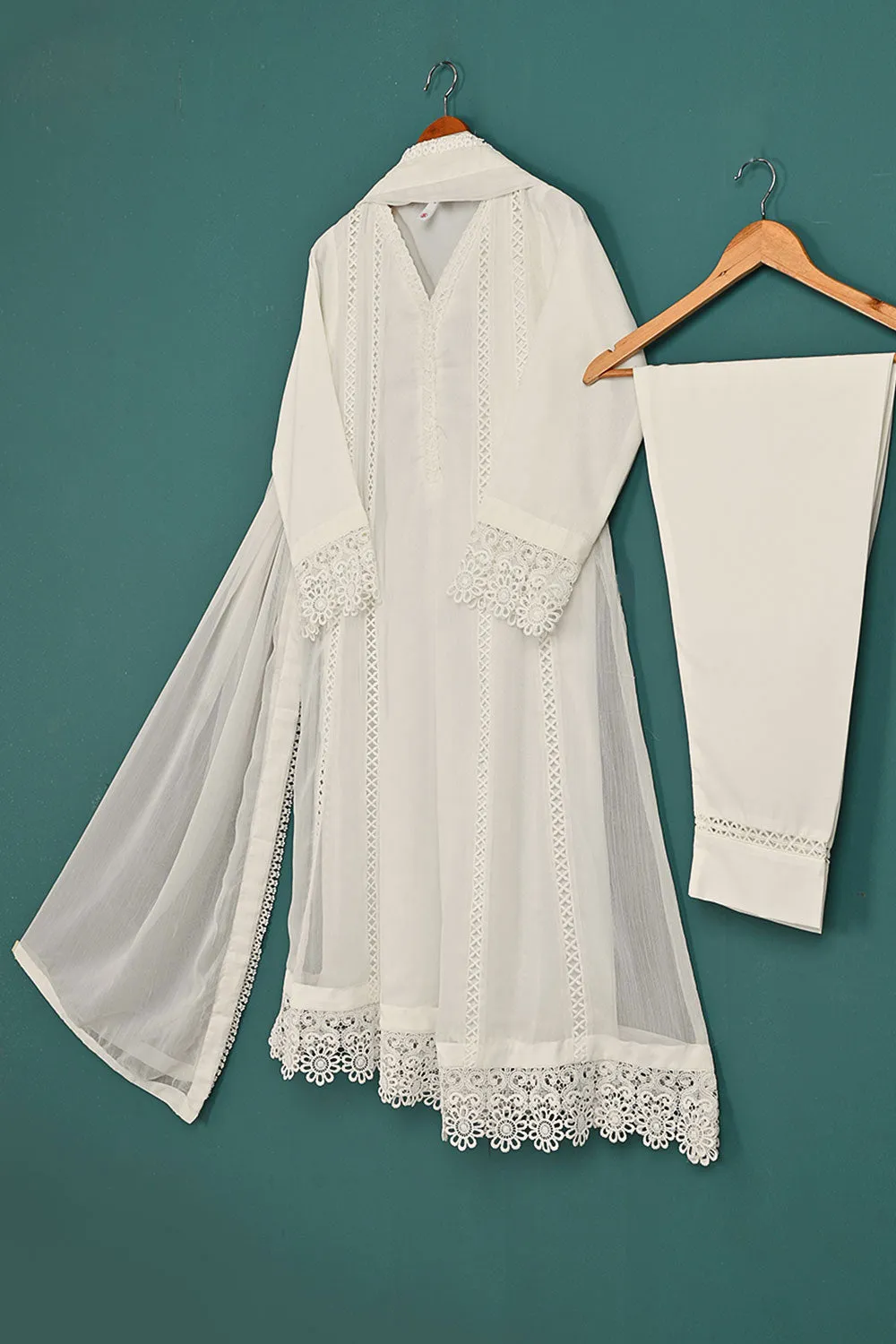 RTW-190-OFFWHITE -  3Pc Ready To Wear Chiffon Frock
