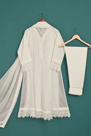 RTW-190-OFFWHITE -  3Pc Ready To Wear Chiffon Frock