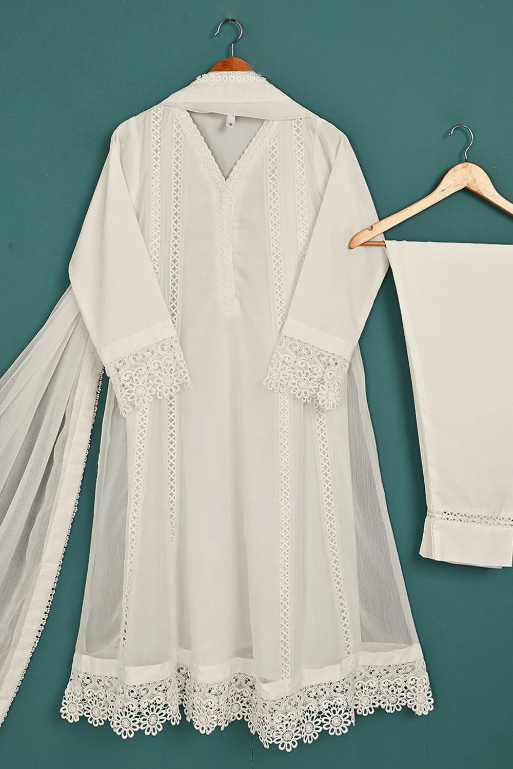 RTW-190-OFFWHITE -  3Pc Ready To Wear Chiffon Frock
