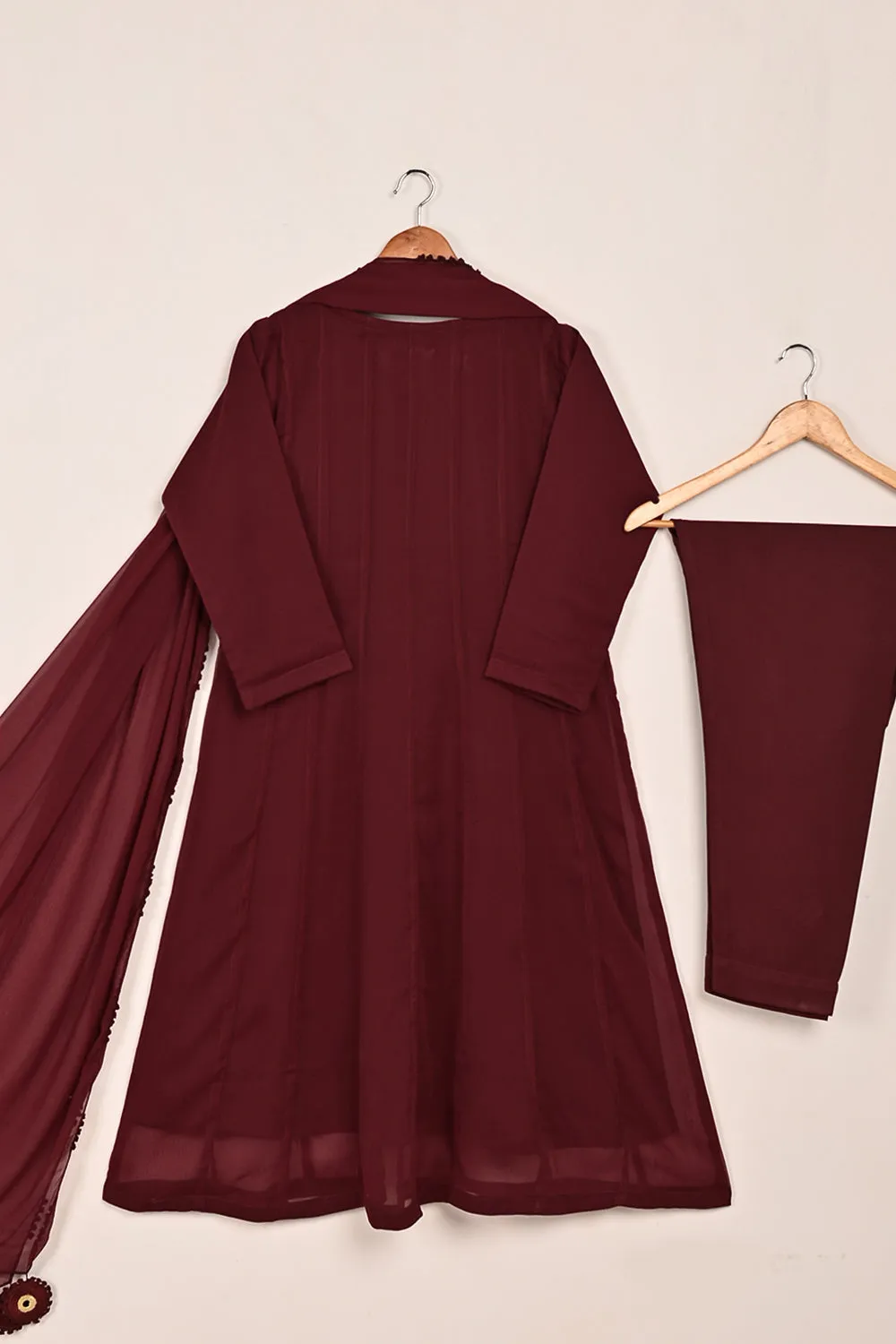 RTW-194-Maroon -  3Pc Ready To Wear Chiffon Frock