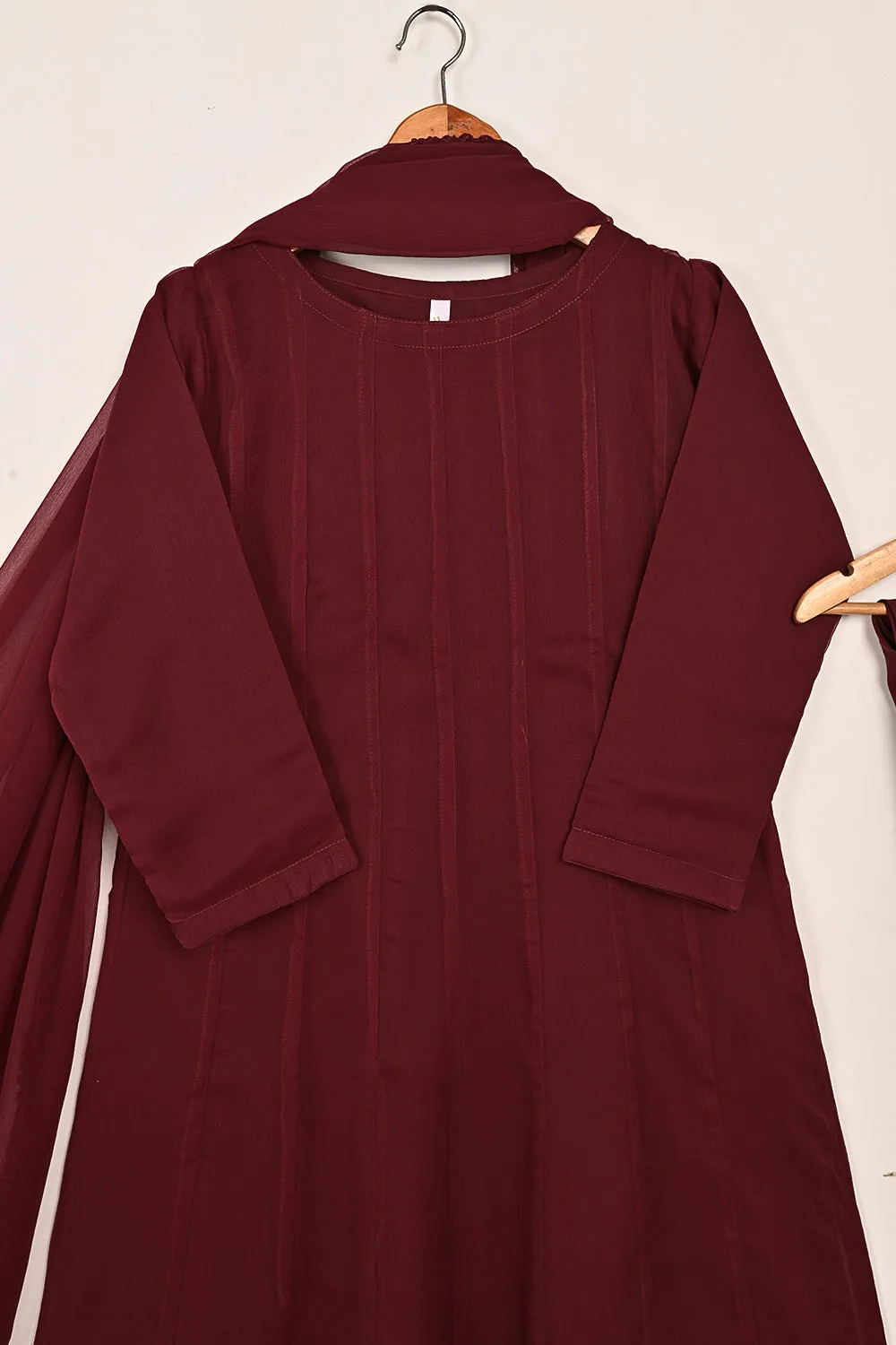 RTW-194-Maroon -  3Pc Ready To Wear Chiffon Frock