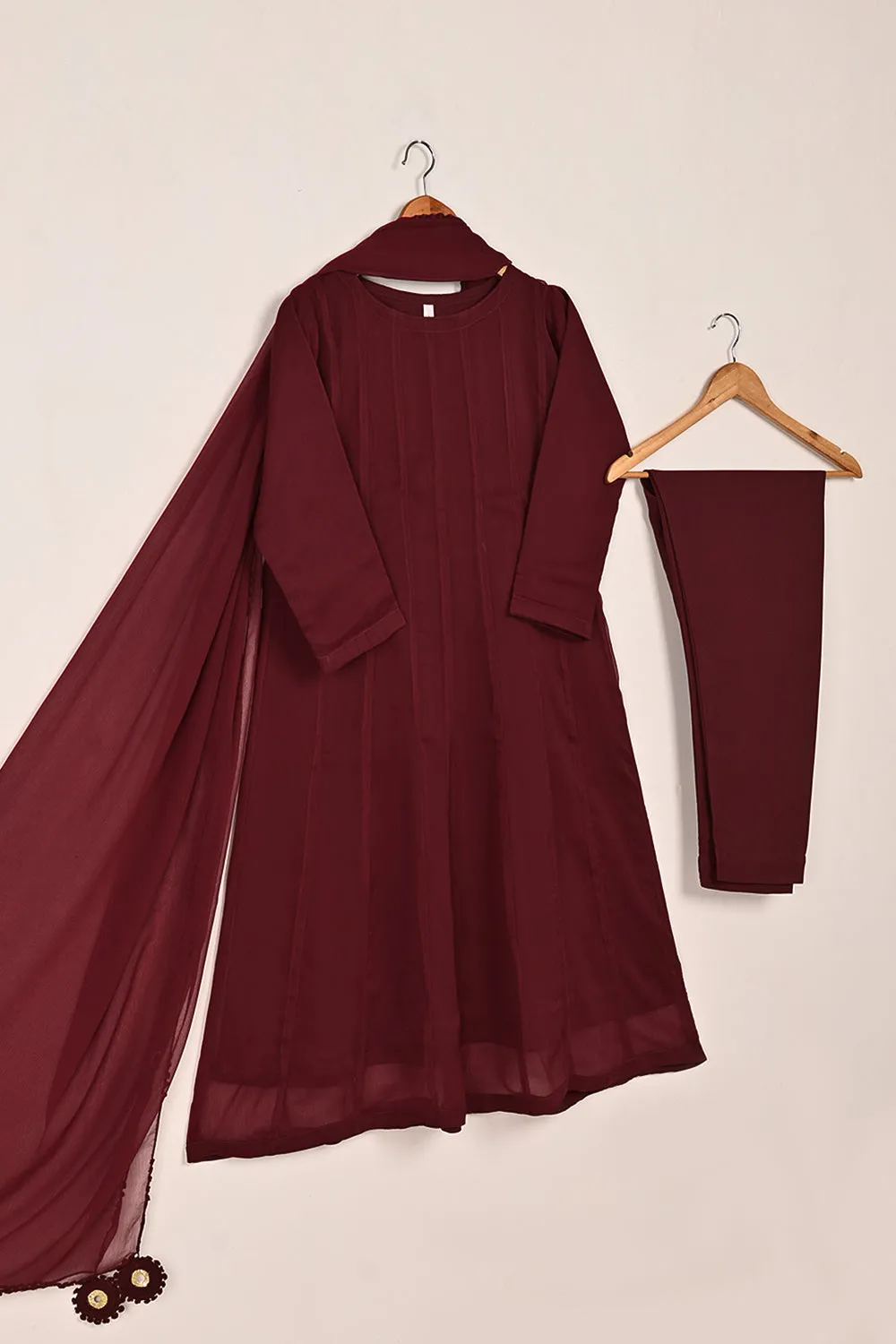 RTW-194-Maroon -  3Pc Ready To Wear Chiffon Frock
