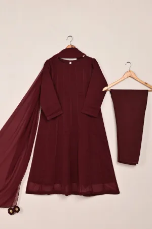 RTW-194-Maroon -  3Pc Ready To Wear Chiffon Frock