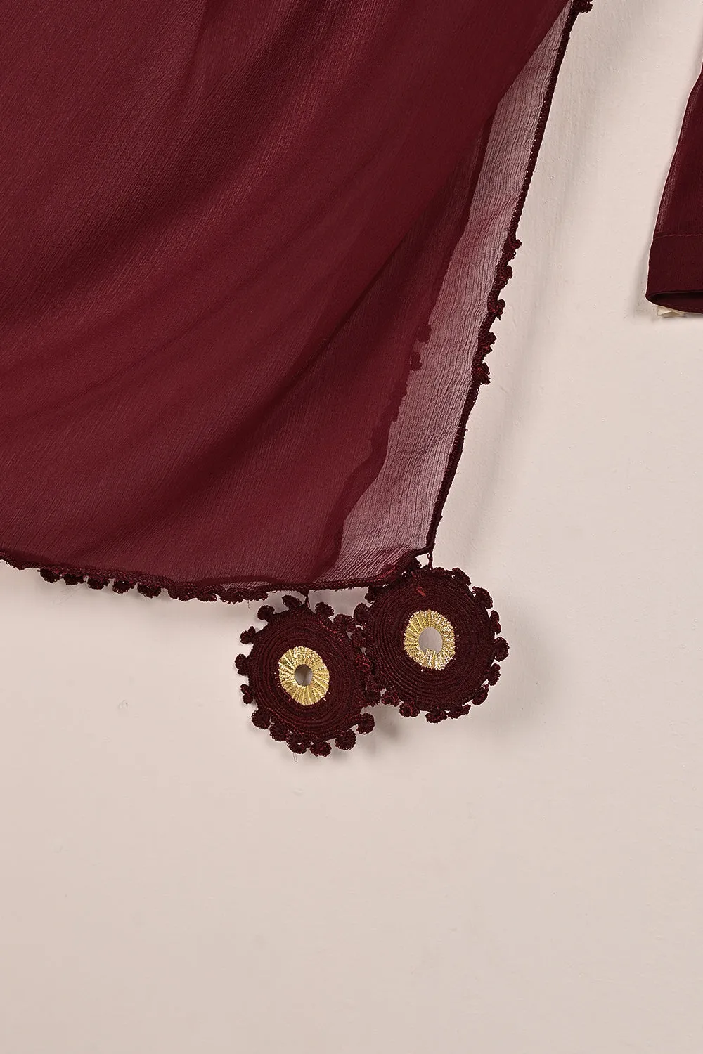 RTW-194-Maroon -  3Pc Ready To Wear Chiffon Frock