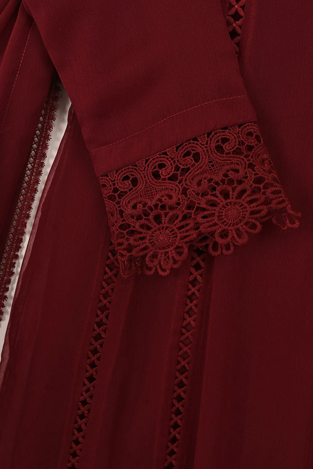 RTW-195-Maroon -  3Pc Ready To Wear Chiffon Frock