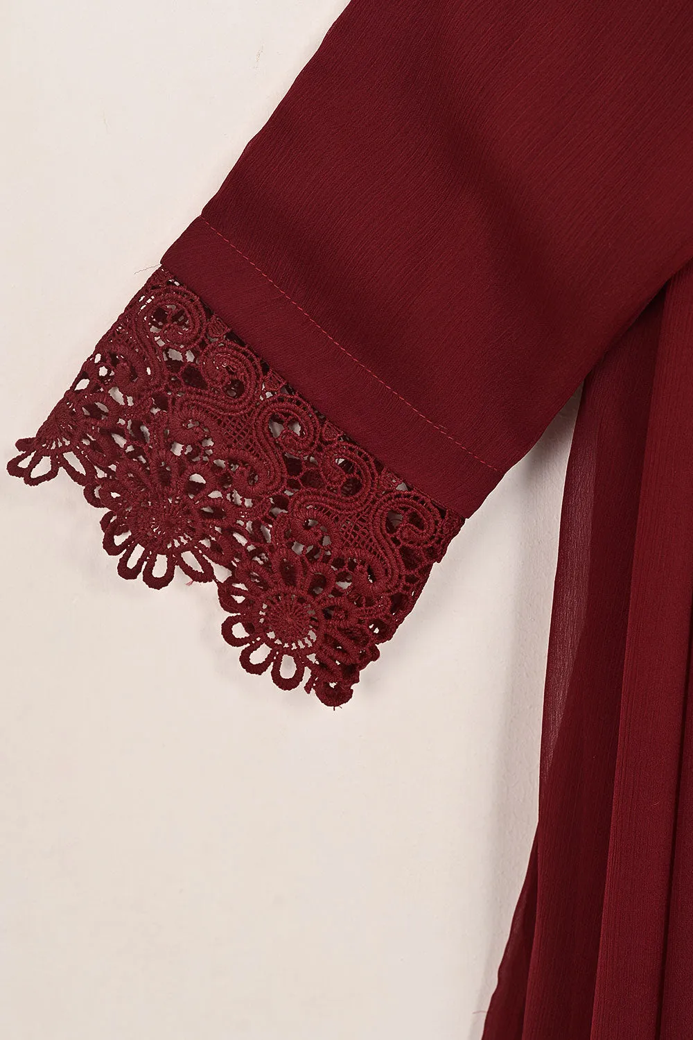 RTW-195-Maroon -  3Pc Ready To Wear Chiffon Frock