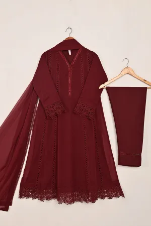 RTW-195-Maroon -  3Pc Ready To Wear Chiffon Frock