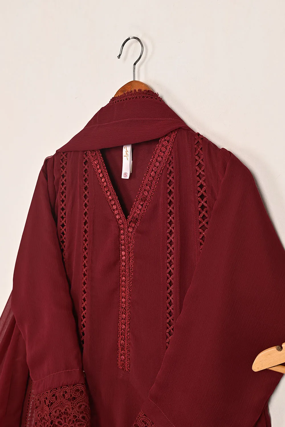 RTW-195-Maroon -  3Pc Ready To Wear Chiffon Frock