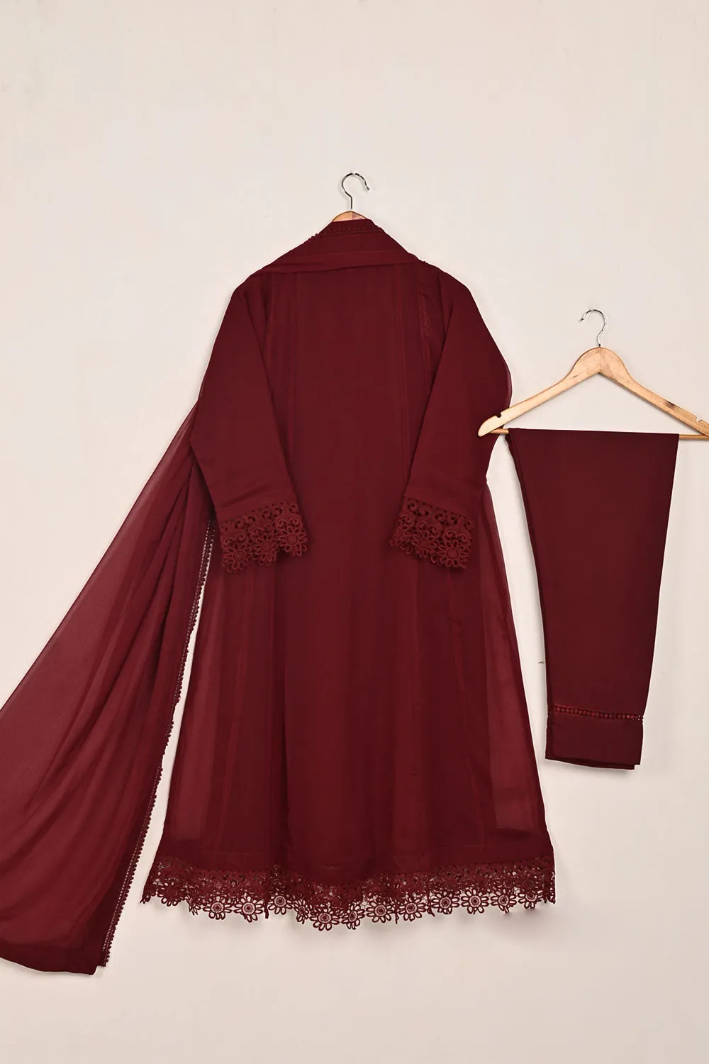 RTW-195-Maroon -  3Pc Ready To Wear Chiffon Frock