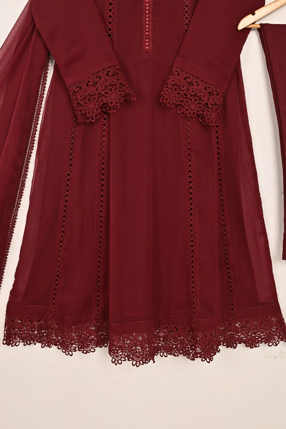 RTW-195-Maroon -  3Pc Ready To Wear Chiffon Frock