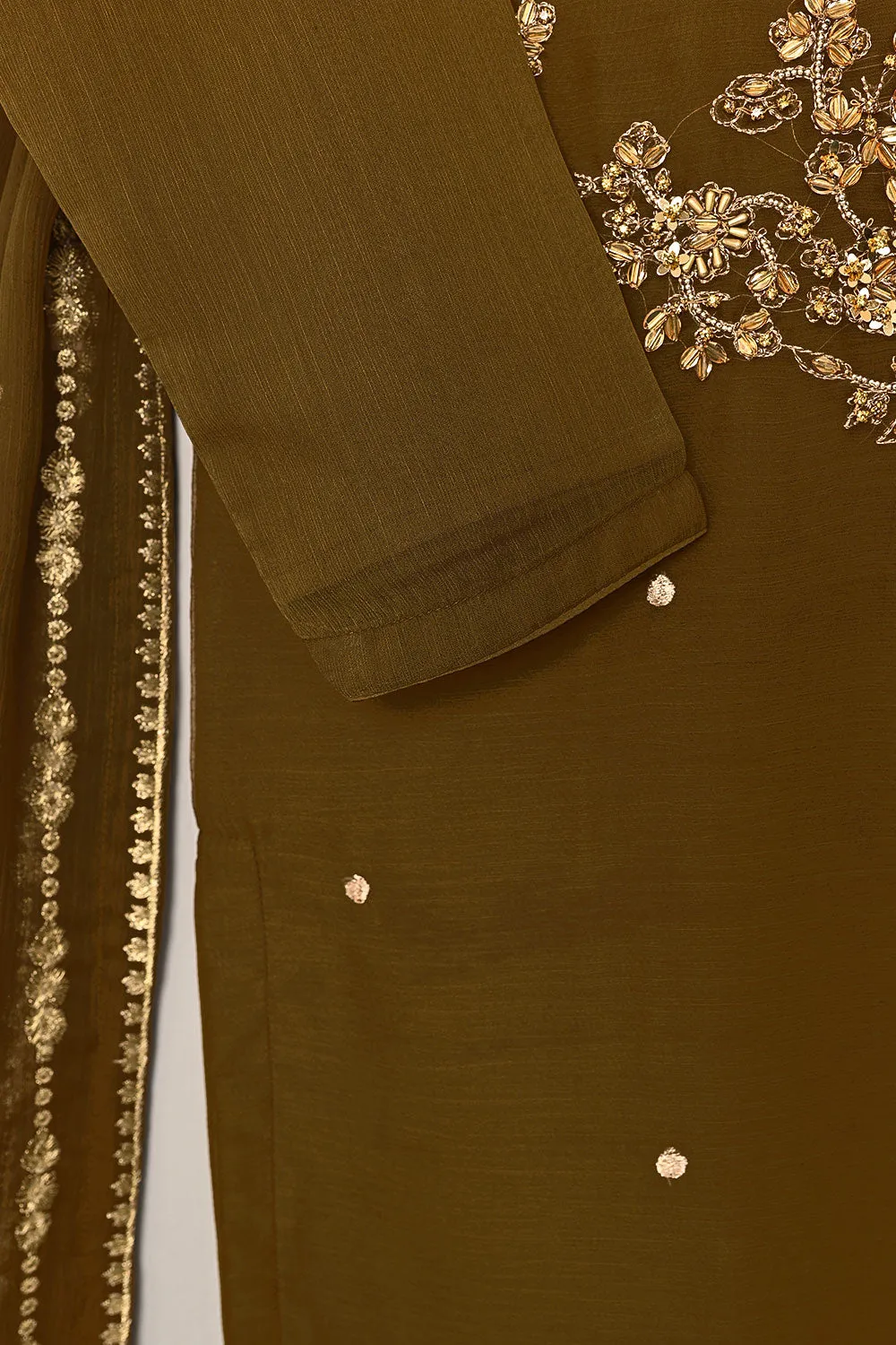 RTW-198-Brown - 3Pc Ready to Wear Embroidered Adda Work Chiffon Dress