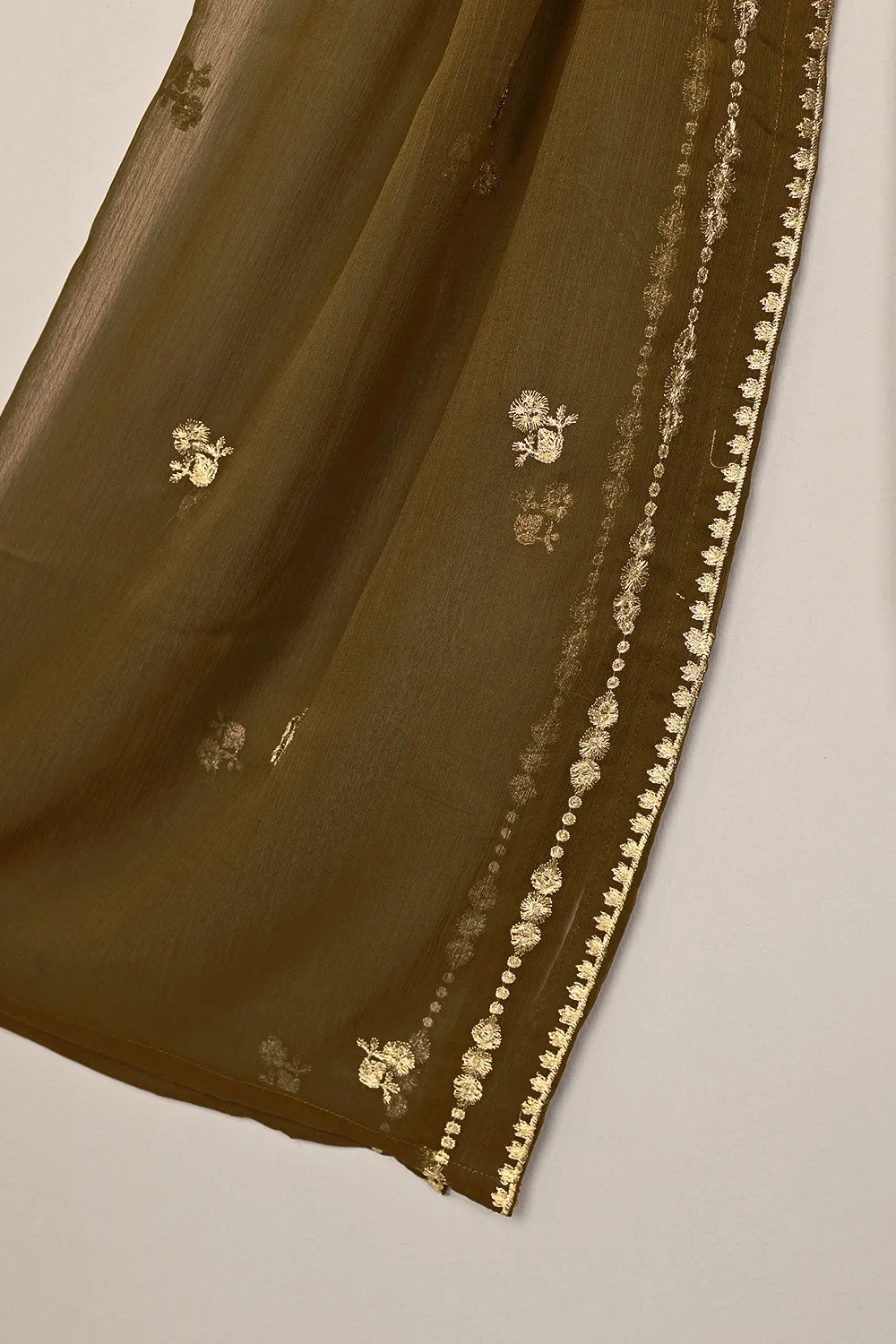 RTW-198-Brown - 3Pc Ready to Wear Embroidered Adda Work Chiffon Dress